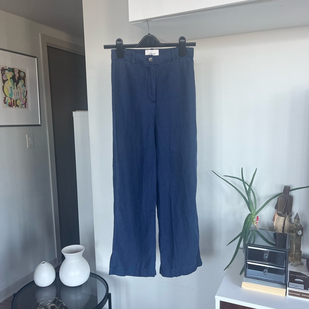 Aritzia Wilfred Linen Navy Blue Casual Garment Preppy Neutral Pants Sz 2 - Picture 11 of 14